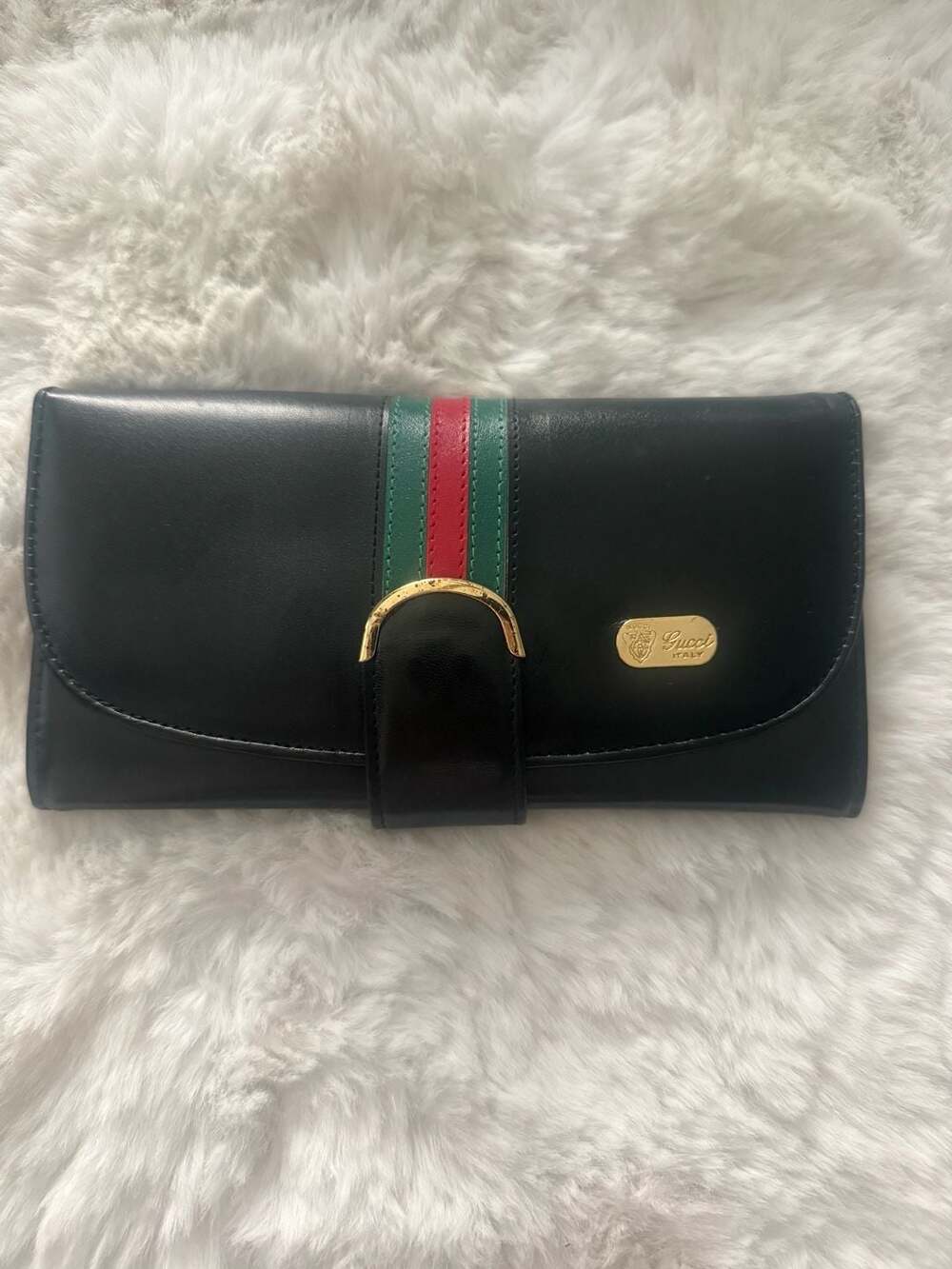 Authentic Vintage Gucci Sherry Line Long Wallet with Green and Red Web and Gold - Picture 2 of 10